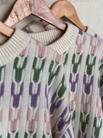 Load image into Gallery viewer, Detailed neck Womens chunky knit jacquard sweater jumper cable knit colorful 
